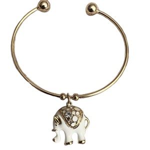 Goldtone Bracelet with White Enamel & Crystal Elephant